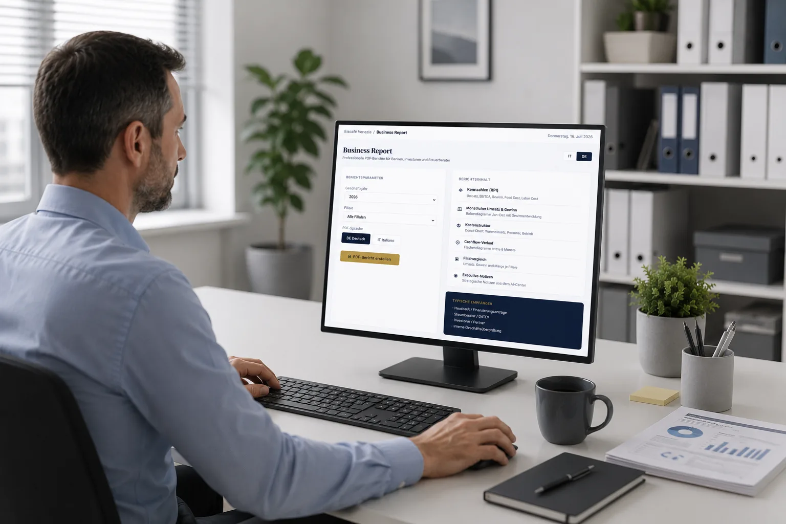 Business Report von Data-Azie auf einem Bürobildschirm