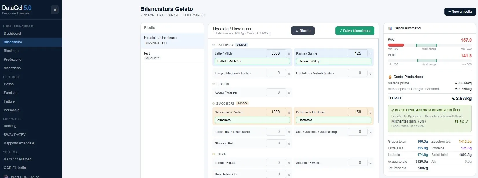 Bilanciatura Gelato di DataGel 5.0